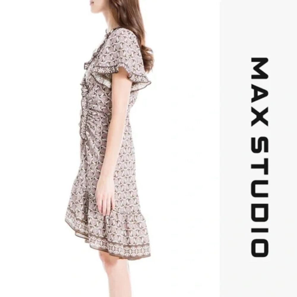 Max Studio Ruffles Trim Flutter Sleeves Dress Size S NWT - Picture 3 of 9